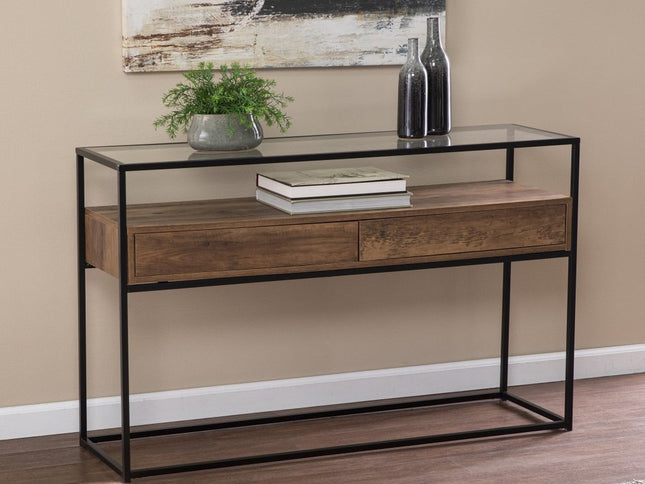 48" Clear and Black Glass Frame Console Table With Storage With Storage