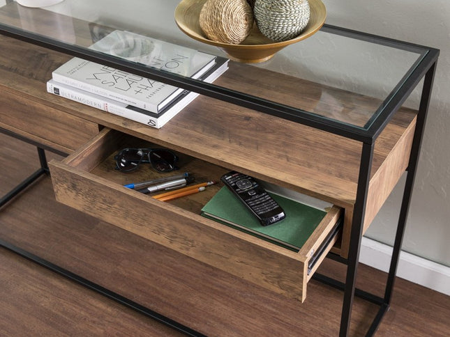 48" Clear and Black Glass Frame Console Table With Storage With Storage