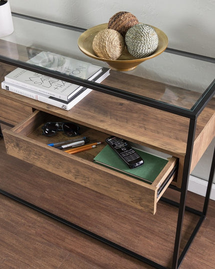 48" Clear and Black Glass Frame Console Table With Storage With Storage