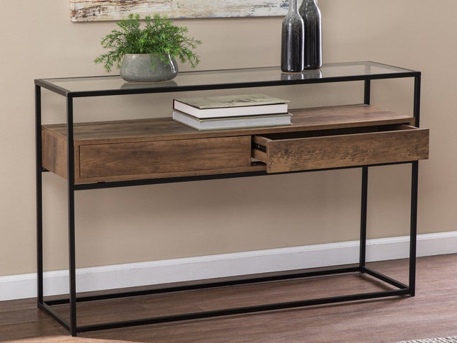 48" Clear and Black Glass Frame Console Table With Storage With Storage