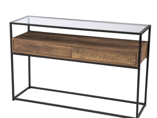 48" Clear and Black Glass Frame Console Table With Storage With Storage