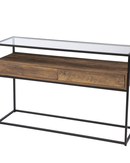 48" Clear and Black Glass Frame Console Table With Storage With Storage