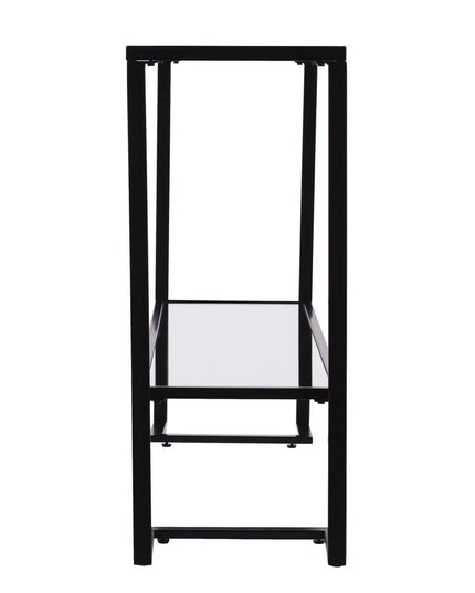 52" Clear and Black Glass Mirrored Sled Console Table With Shelves