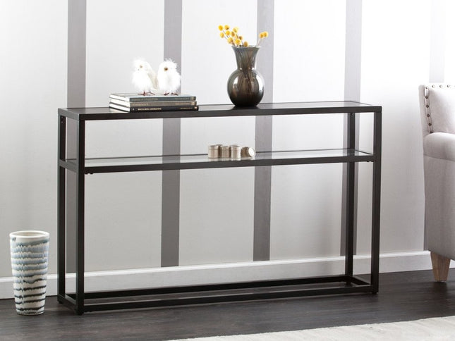 50" Black Glass Frame Console Table With Shelves