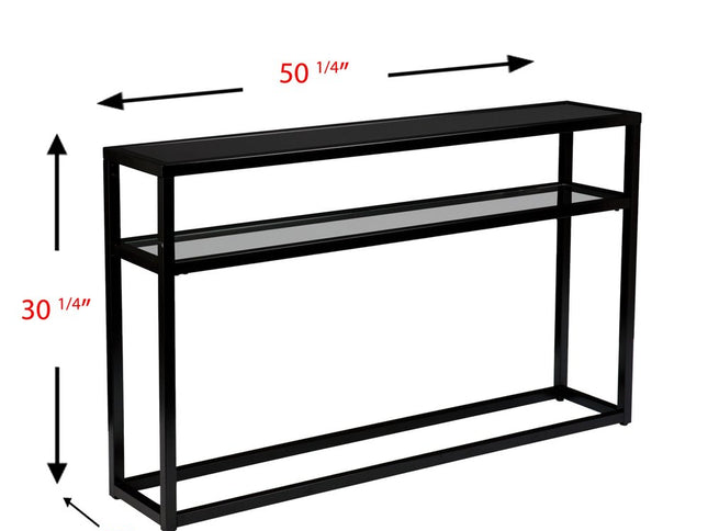 50" Black Glass Frame Console Table With Shelves