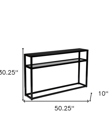 50" Black Glass Frame Console Table With Shelves