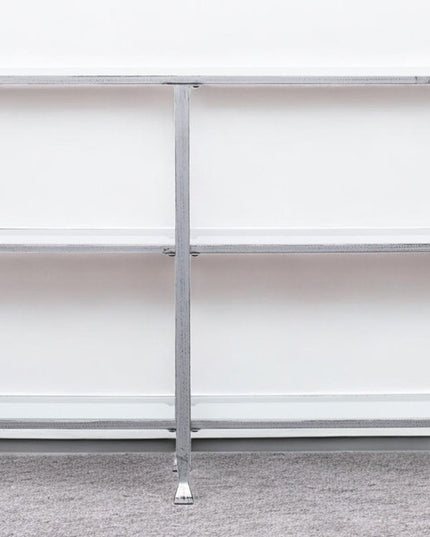 49" Clear and Silver Glass Distressed Frame Console Table With Shelves