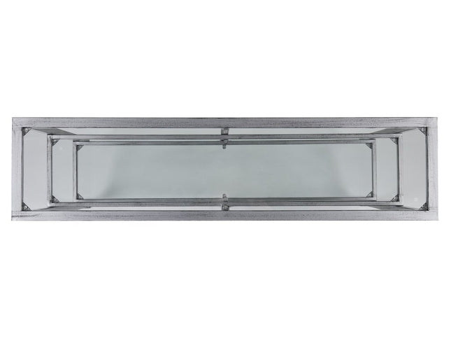 49" Clear and Silver Glass Distressed Frame Console Table With Shelves