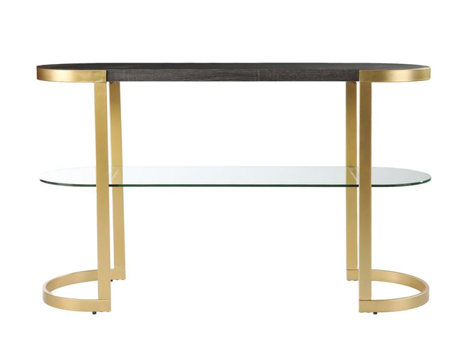 49" Gray and Gold Solid Wood Oval Sled Console Table With Storage