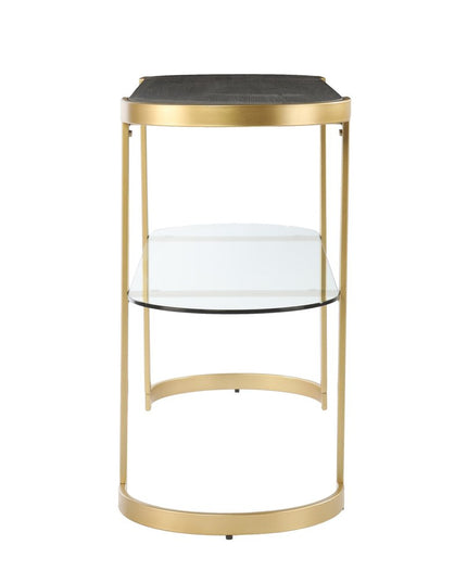 49" Gray and Gold Solid Wood Oval Sled Console Table With Storage