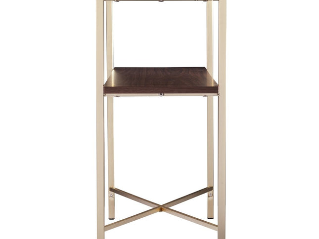 47" White Brass and Brown Faux Marble Console Table With Shelf