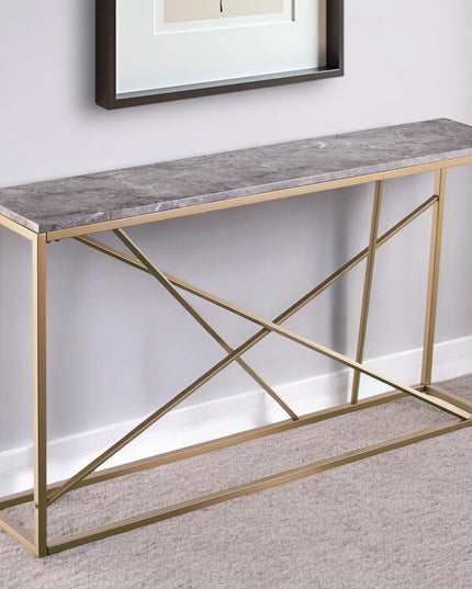52" Gray and Gold Faux Marble Frame Console Table