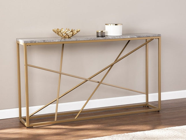 52" Gray and Gold Faux Marble Frame Console Table