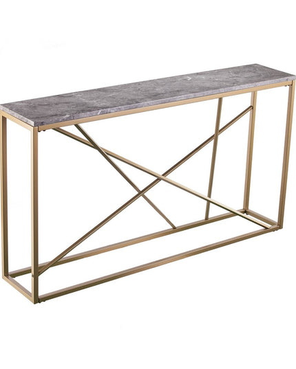52" Gray and Gold Faux Marble Frame Console Table