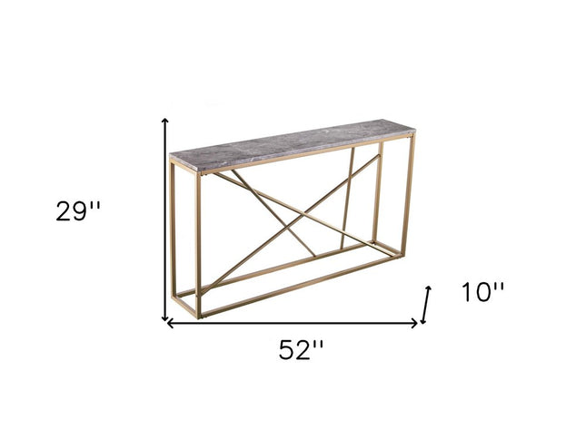 52" Gray and Gold Faux Marble Frame Console Table