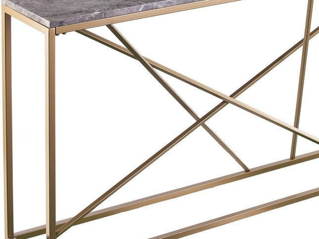 52" Gray and Gold Faux Marble Frame Console Table
