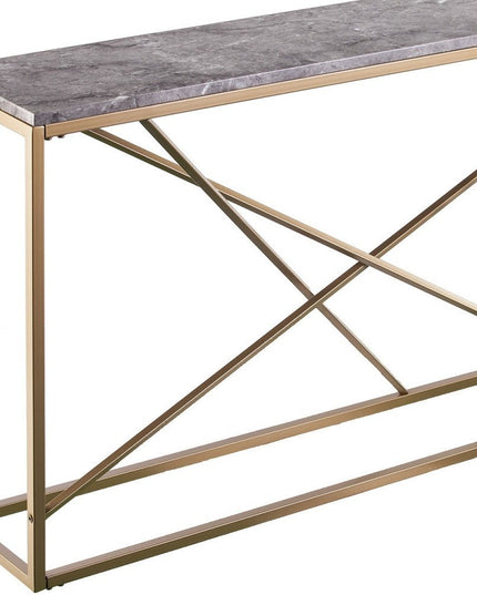 52" Gray and Gold Faux Marble Frame Console Table