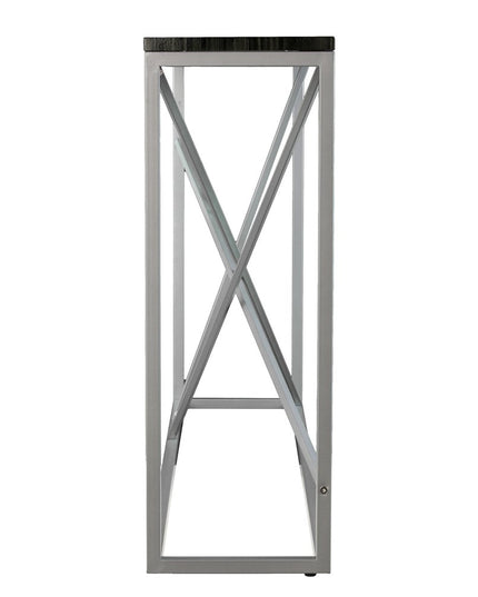 52" Black and Silver Faux Stone Frame Console Table