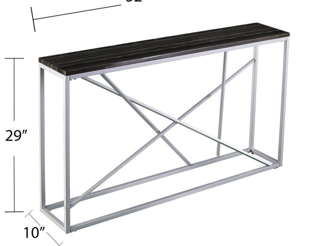52" Black and Silver Faux Stone Frame Console Table