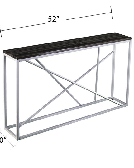 52" Black and Silver Faux Stone Frame Console Table