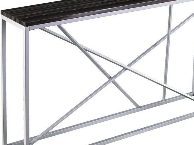 52" Black and Silver Faux Stone Frame Console Table