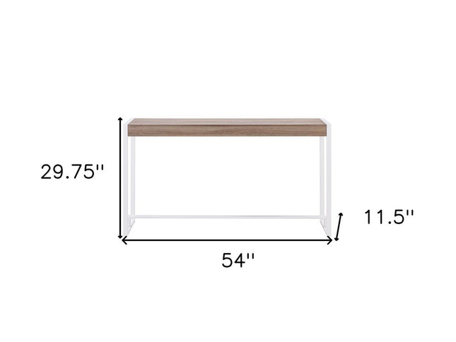 54" Gray Brown and White Sled Console Table