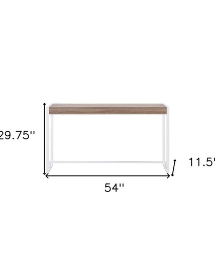 54" Gray Brown and White Sled Console Table