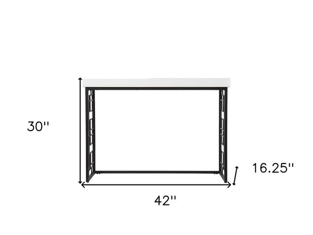 42" White and Black Glass Sled Console Table