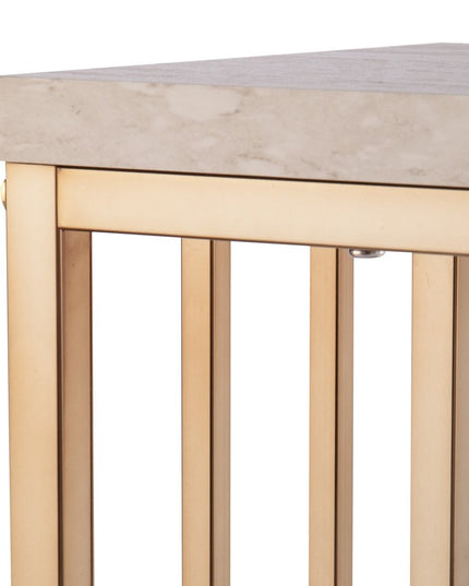 48" Champagne and Gold Faux Stone Floor Shelf Console Table With Storage