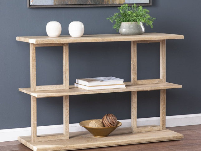 42" Natural Floor Shelf Console Table With Shelves