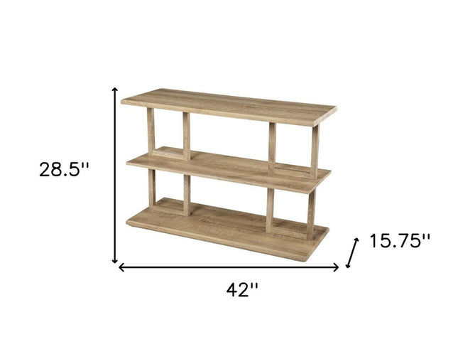42" Natural Floor Shelf Console Table With Shelves