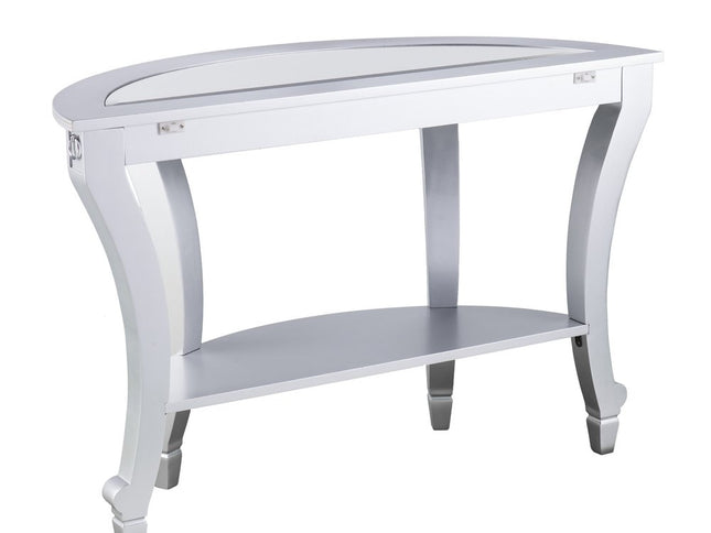 46" Silver Mirrored Glass Half Circle Console Table With Storage