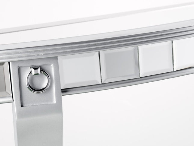 46" Silver Mirrored Glass Half Circle Console Table With Storage