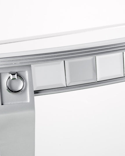 46" Silver Mirrored Glass Half Circle Console Table With Storage