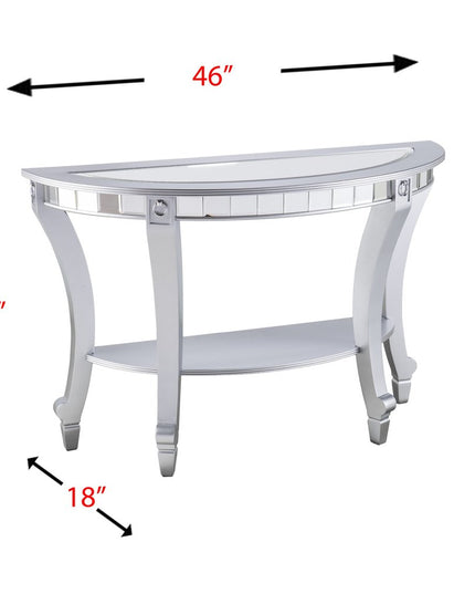 46" Silver Mirrored Glass Half Circle Console Table With Storage