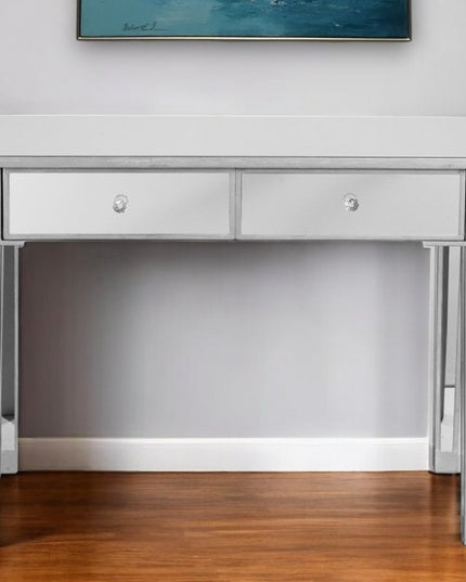 40" Silver Mirrored Glass Console Table And Drawers