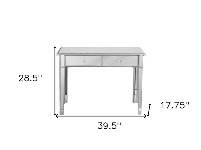40" Silver Mirrored Glass Console Table And Drawers