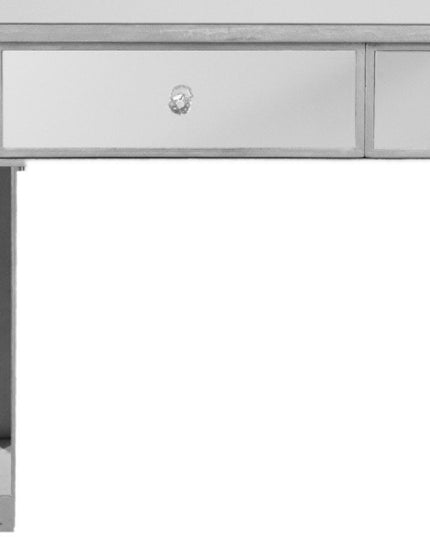 40" Silver Mirrored Glass Console Table And Drawers