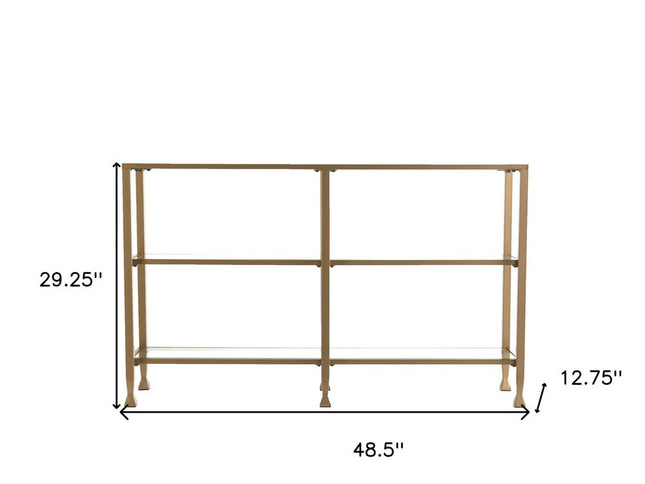 49" Clear and Gold Glass Floor Shelf Console Table With Storage