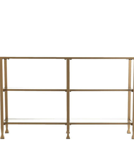 49" Clear and Gold Glass Floor Shelf Console Table With Storage