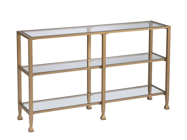 49" Clear and Gold Glass Floor Shelf Console Table With Storage