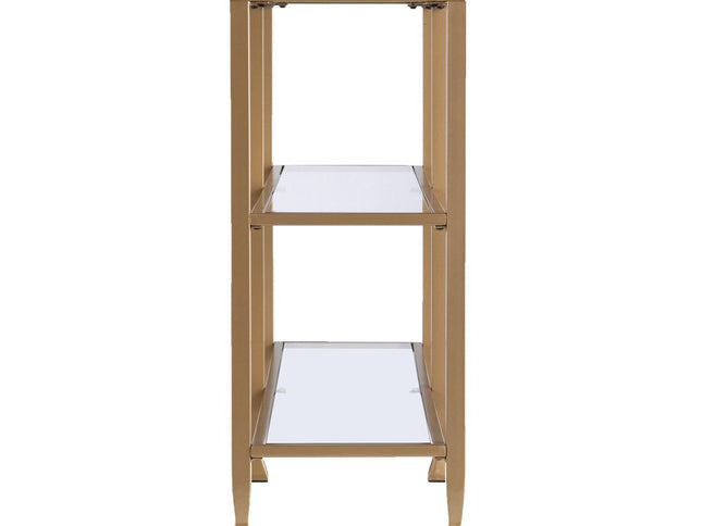 49" Clear and Gold Glass Floor Shelf Console Table With Storage