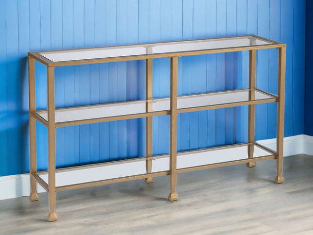 49" Clear and Gold Glass Floor Shelf Console Table With Storage