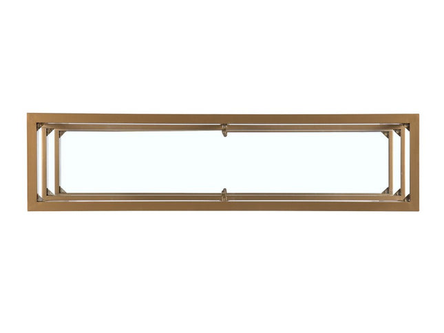 49" Clear and Gold Glass Floor Shelf Console Table With Storage