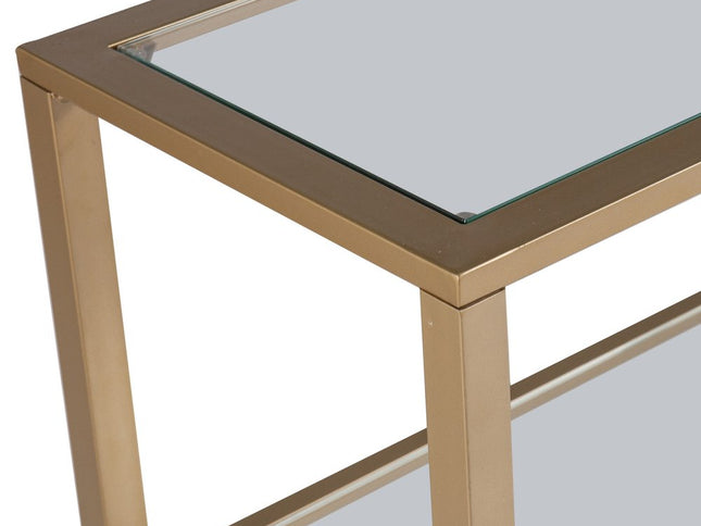 49" Clear and Gold Glass Floor Shelf Console Table With Storage