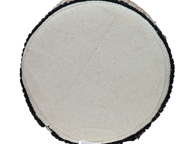 16" Beige Jute And Brown Round Abstract Ottoman