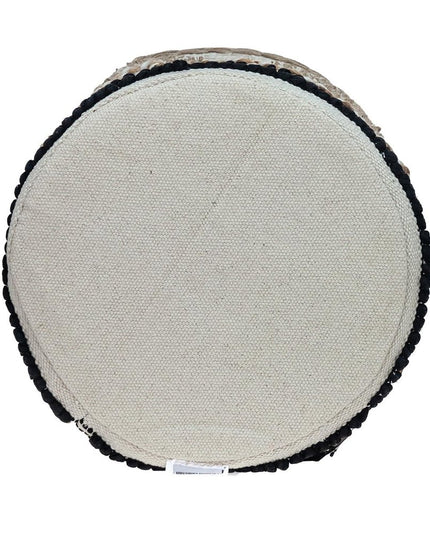 16" Beige Jute And Brown Round Abstract Ottoman