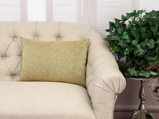 Shimmering Metallic Gold Beaded Luxury Throw Pillow