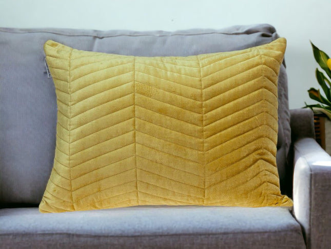 Yellow Quilted Velvet Zig Zag Decorative Lumbar Pillow