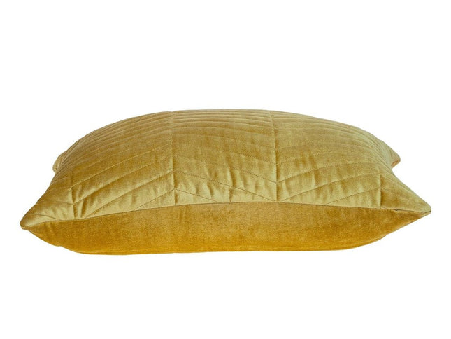Yellow Quilted Velvet Zig Zag Decorative Lumbar Pillow
